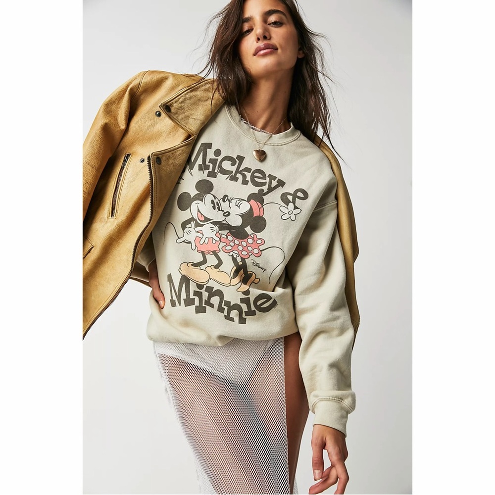 Free People Junk Food Clothing Mickey & Minnie Vintage Crew Neck Sweater